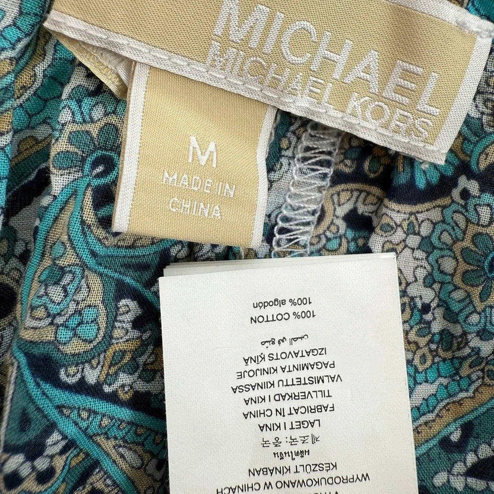 Michael Kors Wide Leg Palazzo Pants Women's Teal Paisely Cotton Classic - Medium